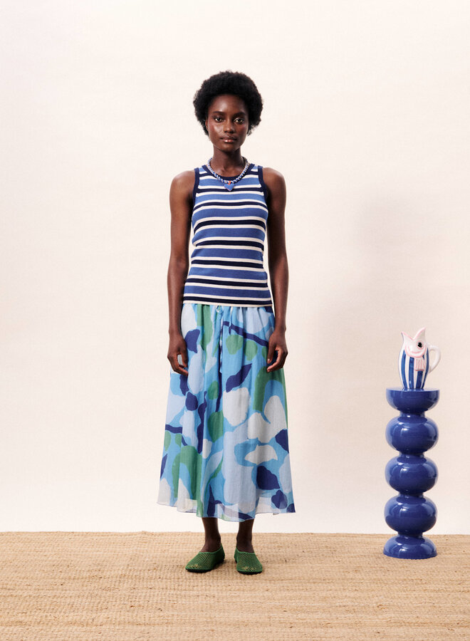 Jupe longue Frnch Paris Sargasso imprimée bleu, verte & bleu roi