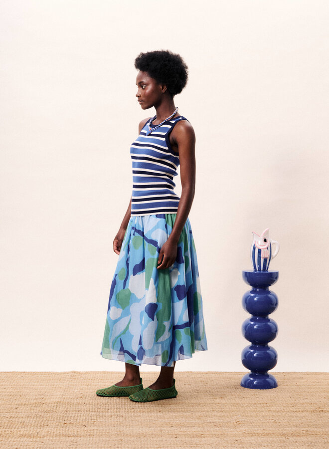 Jupe longue Frnch Paris Sargasso imprimée bleu, verte & bleu roi