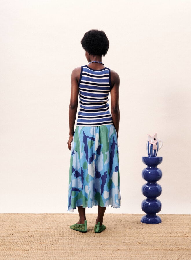Jupe longue Frnch Paris Sargasso imprimée bleu, verte & bleu roi