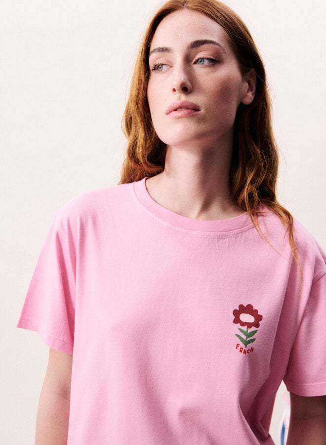 T-shirt Frnch Paris Nymphaea rose avec fleur rouge