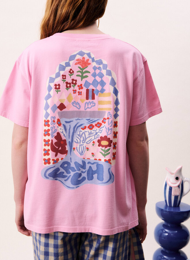 T-shirt Frnch Paris Nymphaea rose avec fleur rouge