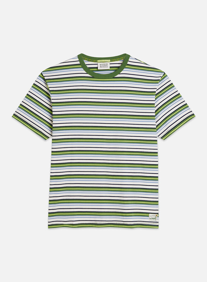 T-shirt Scotch & Soda rayé vert jardin, bleu infini & blanc