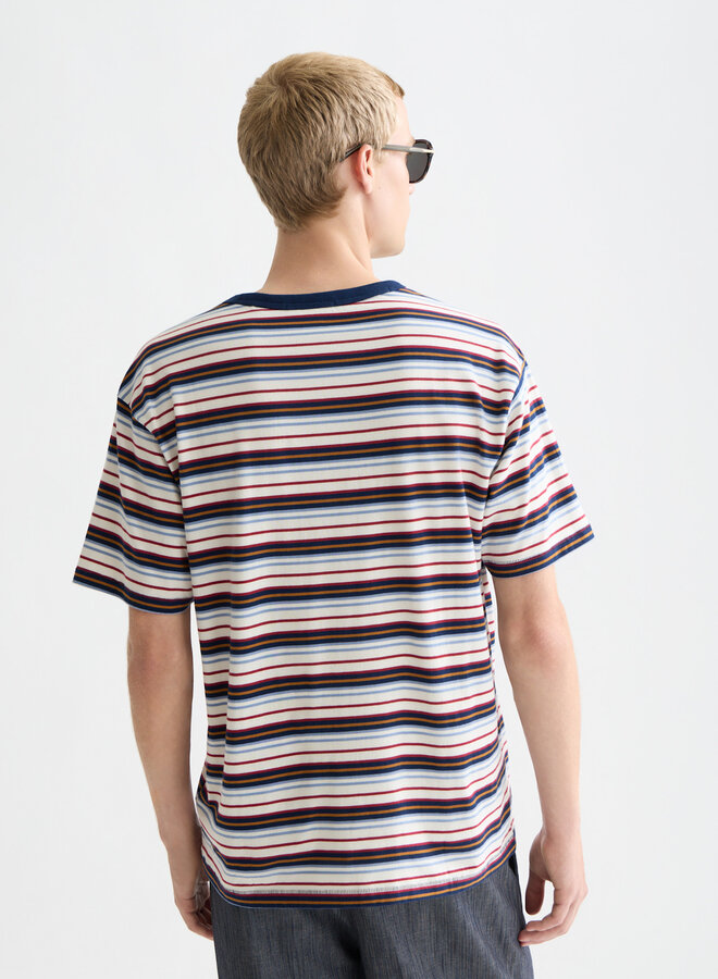 T-shirt Scotch & Soda rayé bleu marine, rouge, caramel et blanc