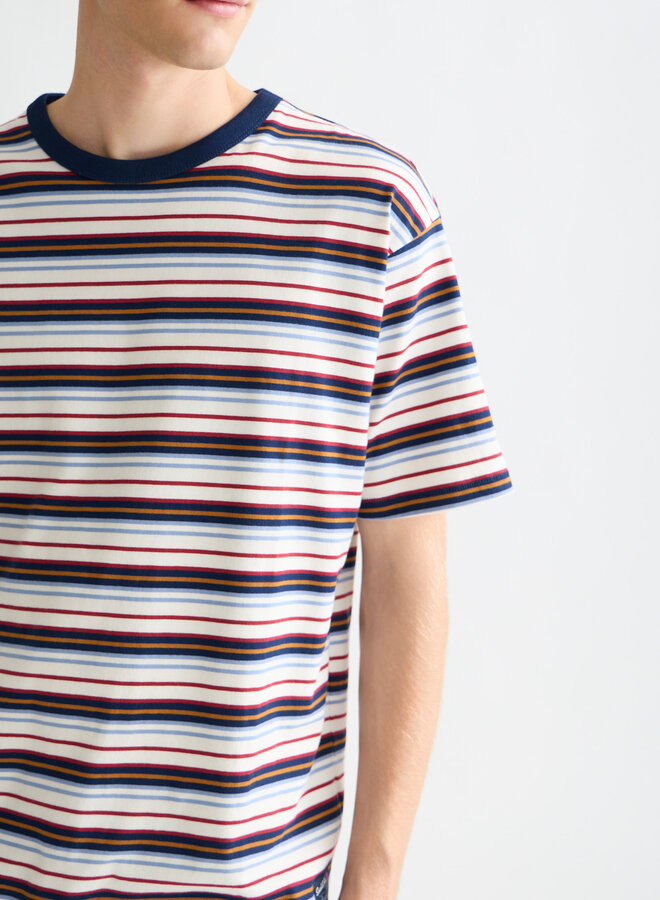T-shirt Scotch & Soda rayé bleu marine, rouge, caramel et blanc