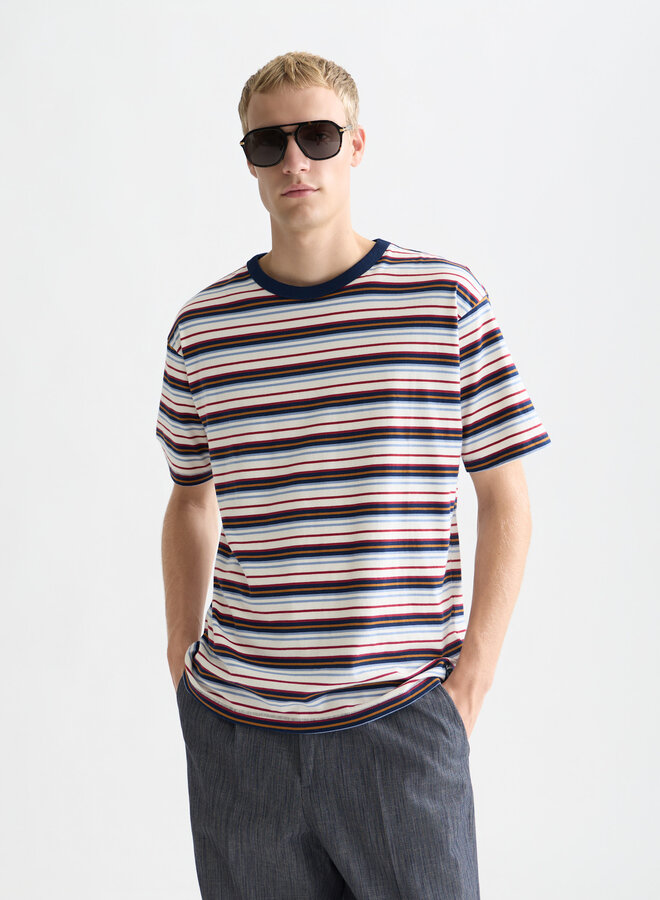 T-shirt Scotch & Soda rayé bleu marine, rouge, caramel et blanc