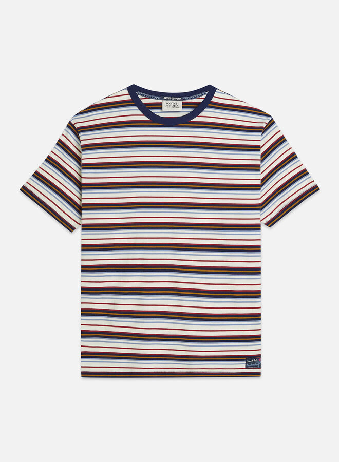 T-shirt Scotch & Soda rayé bleu marine, rouge, caramel et blanc