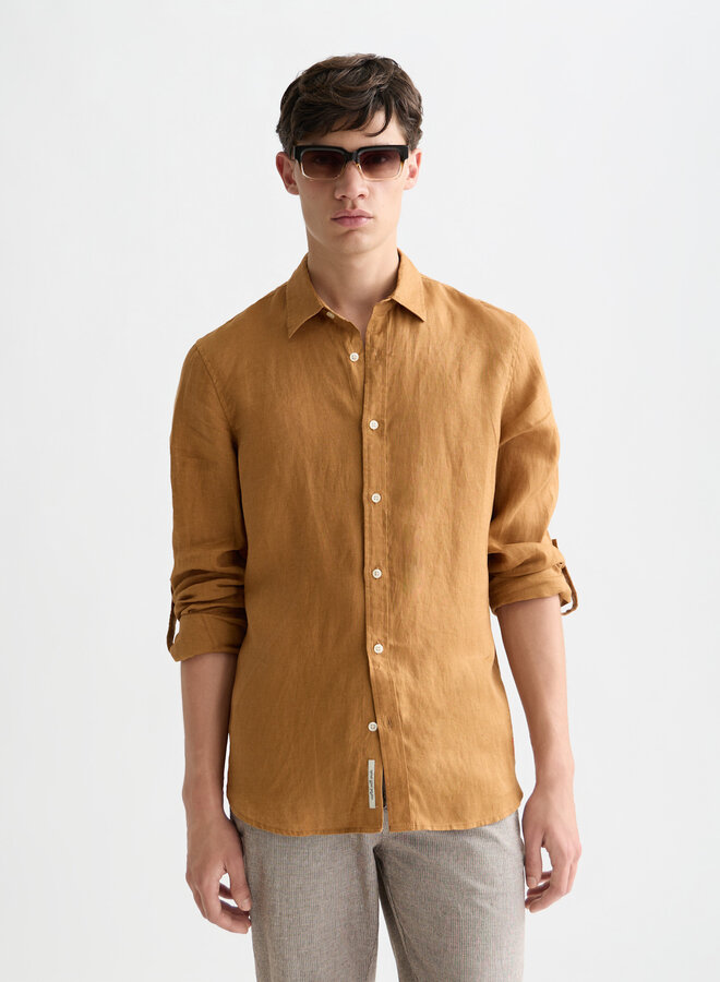 Chemise Scotch & Soda en lin caramel