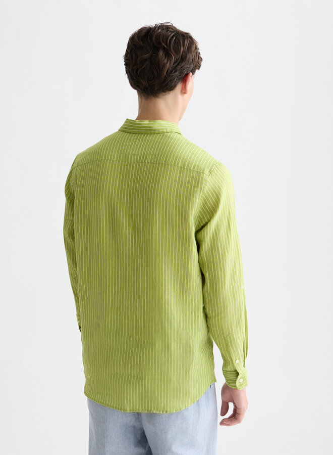 Chemise Scotch & Soda en lin blanche rayée vert jardin