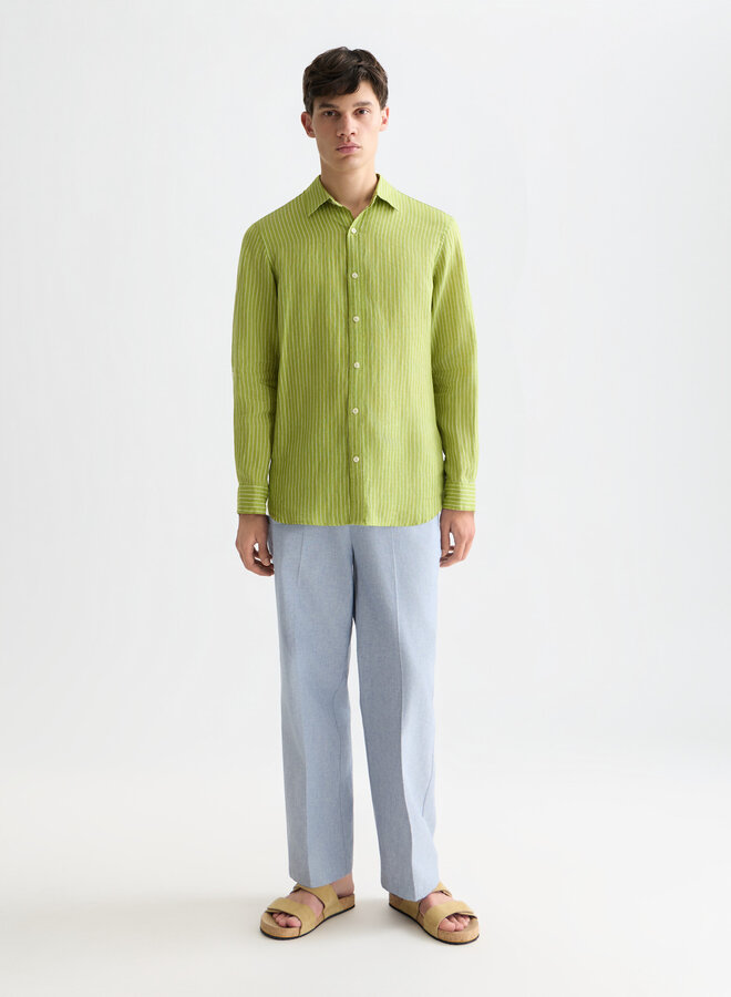 Chemise Scotch & Soda en lin blanche rayée vert jardin