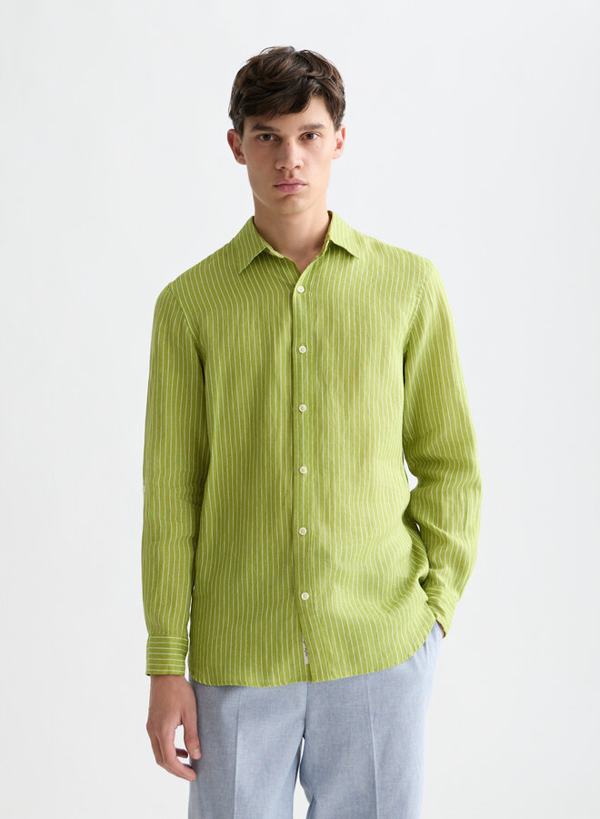 Chemise Scotch & Soda en lin blanche rayée vert jardin