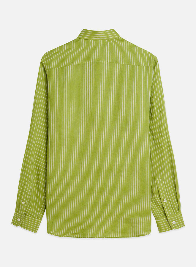 Chemise Scotch & Soda en lin blanche rayée vert jardin
