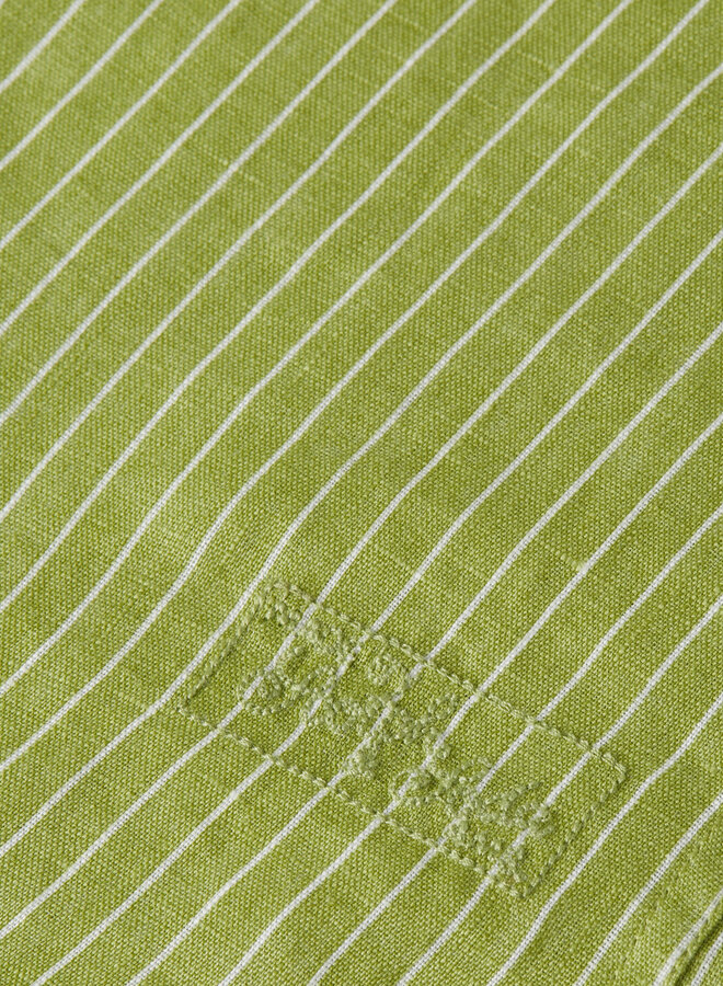Chemise Scotch & Soda en lin blanche rayée vert jardin