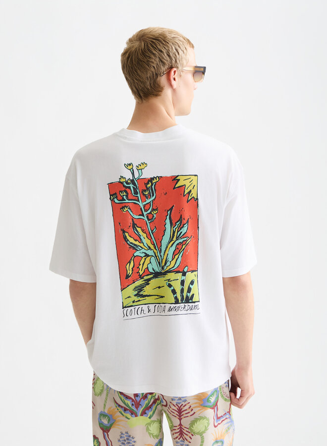 T-shirt Scotch & Soda blanc imprimé soleil jaune & vert