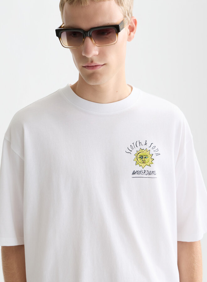 T-shirt Scotch & Soda blanc imprimé soleil jaune & vert