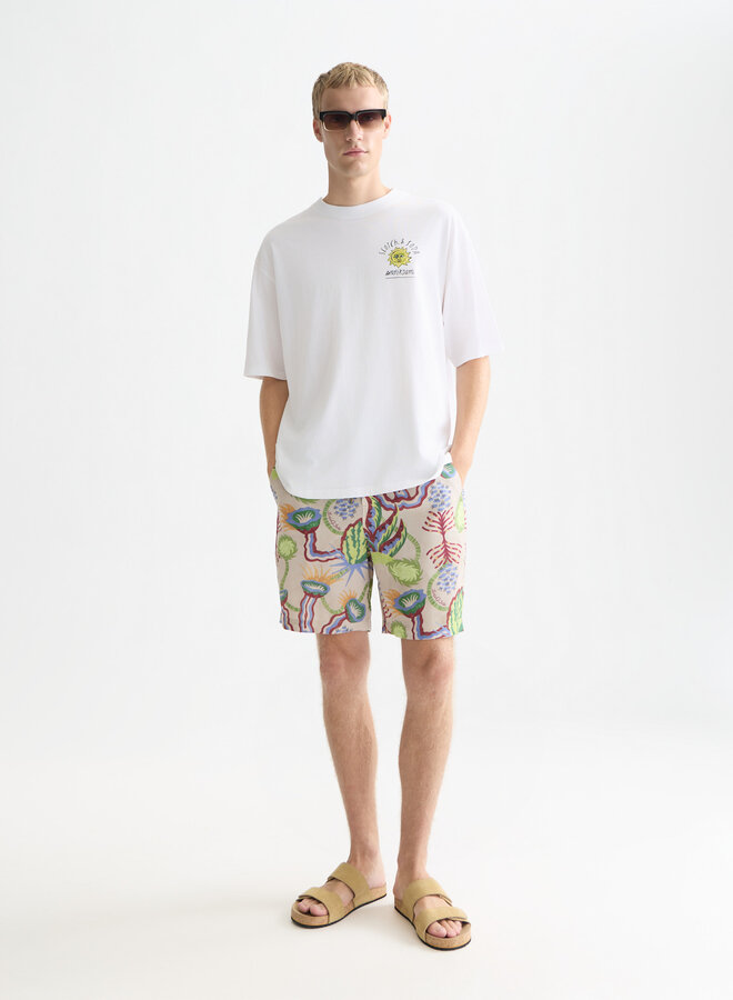 T-shirt Scotch & Soda blanc imprimé soleil jaune & vert
