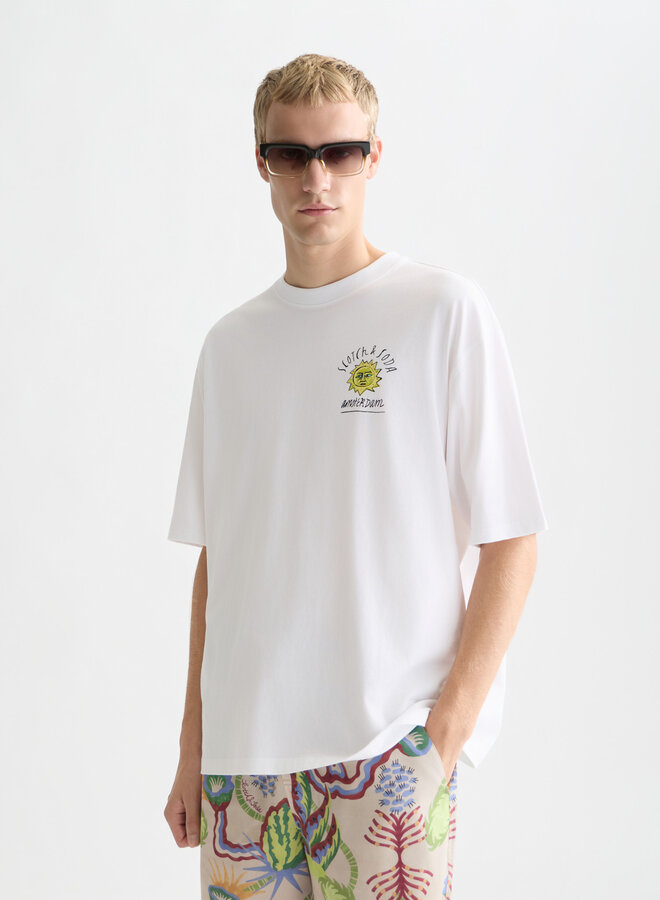 T-shirt Scotch & Soda blanc imprimé soleil jaune & vert