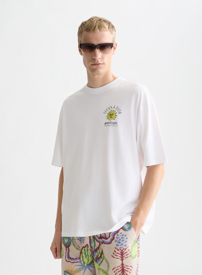 T-shirt Scotch & Soda blanc imprimé soleil jaune & vert