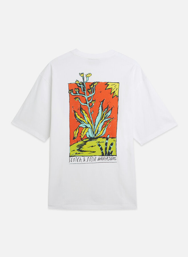 T-shirt Scotch & Soda blanc imprimé soleil jaune & vert