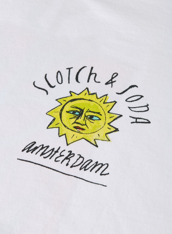 T-shirt Scotch & Soda blanc imprimé soleil jaune & vert