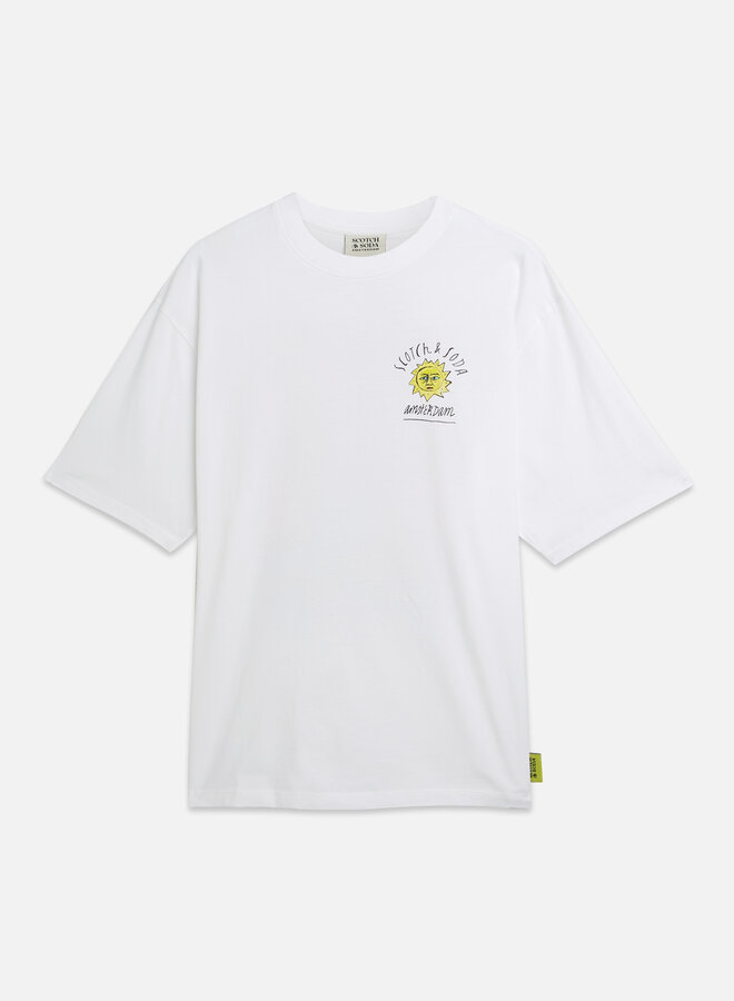 T-shirt Scotch & Soda blanc imprimé soleil jaune & vert