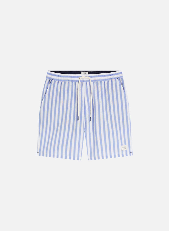 Maillot de bain bleu rayé blanc