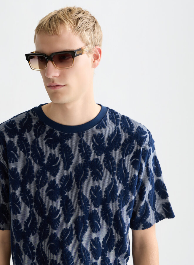 T-shirt Scotch & Soda imprimé feuille bleu marine & blanc