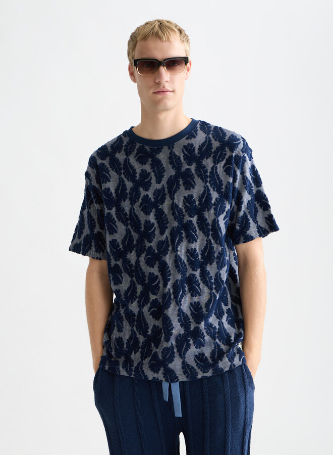 T-shirt Scotch & Soda imprimé feuille bleu marine & blanc