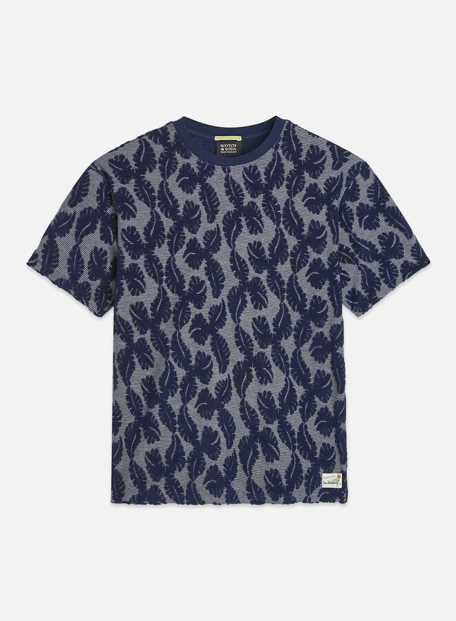 T-shirt Scotch & Soda imprimé feuille bleu marine & blanc