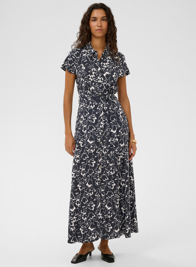 Robe longue Soaked Arjuna Maxi bleu marine fleurie blanche