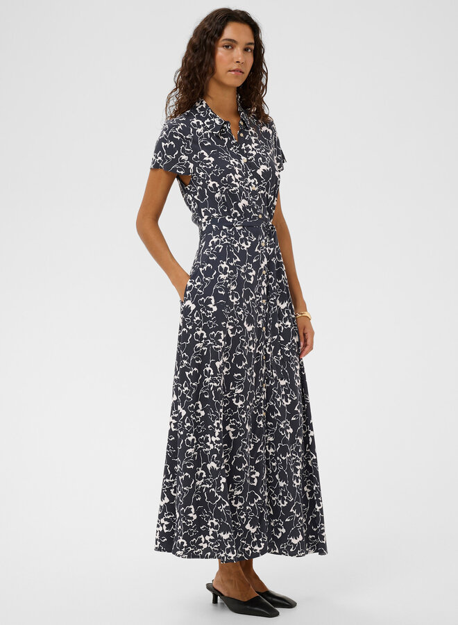 Robe longue Soaked Arjuna Maxi bleu marine fleurie blanche