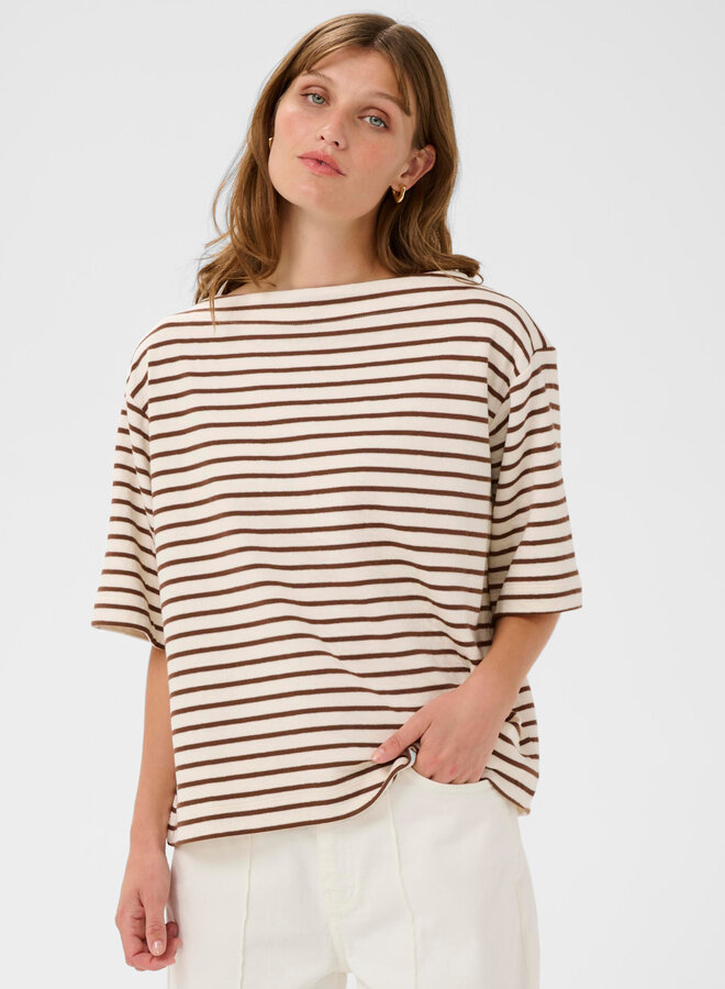 Chandail Soaked Ingina molletonné écru rayé brun cappuccino