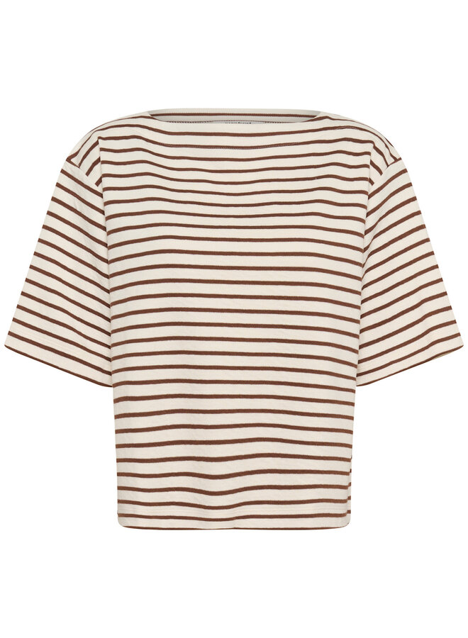 Chandail Soaked Ingina molletonné écru rayé brun cappuccino