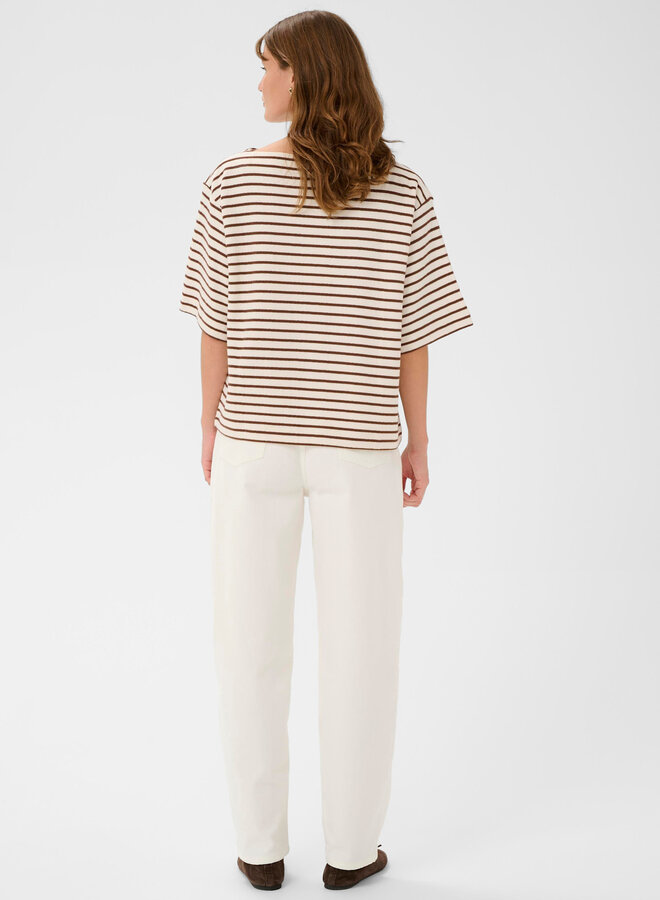 Chandail Soaked Ingina molletonné écru rayé brun cappuccino