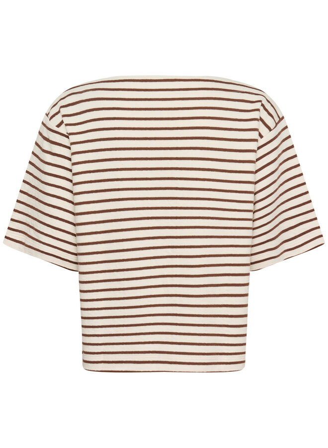 Chandail Soaked Ingina molletonné écru rayé brun cappuccino