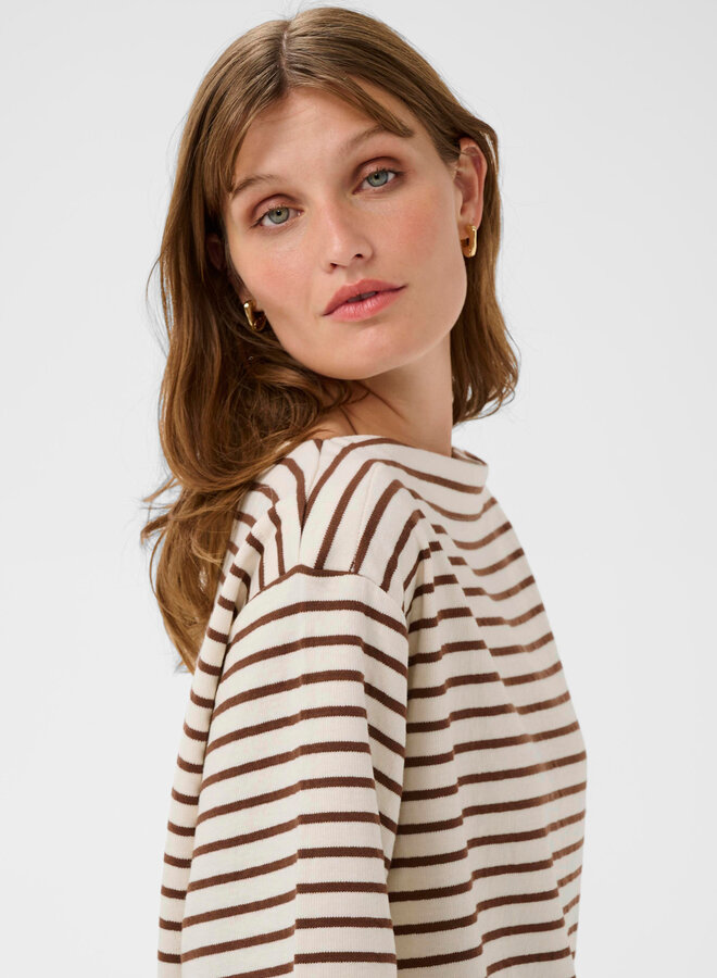 Chandail Soaked Ingina molletonné écru rayé brun cappuccino