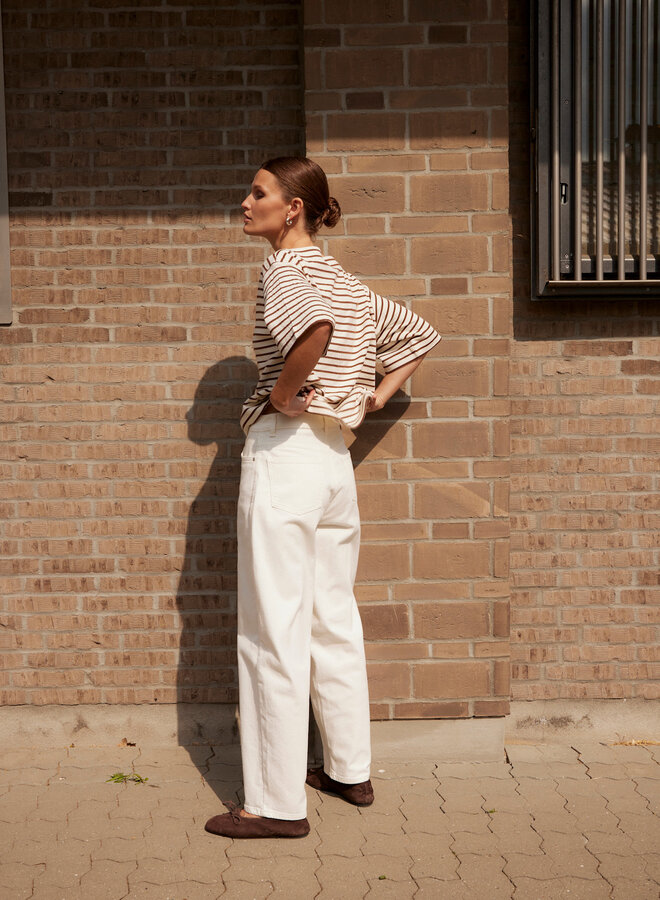 Chandail Soaked Ingina molletonné écru rayé brun cappuccino