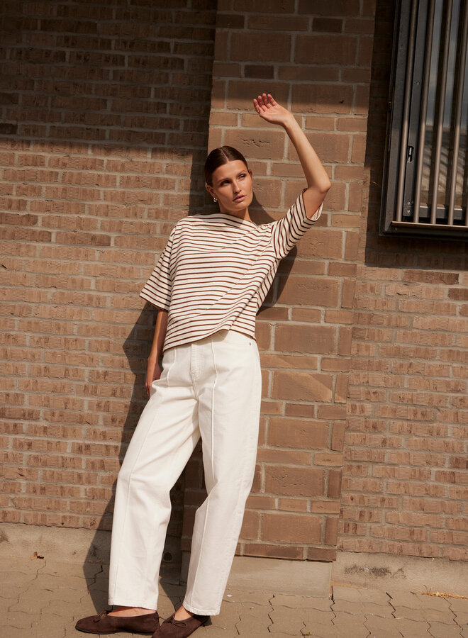 Chandail Soaked Ingina molletonné écru rayé brun cappuccino