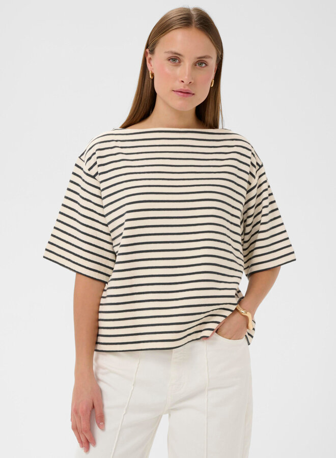 Chandail Soaked Ingina molletonné écru rayé bleu marine