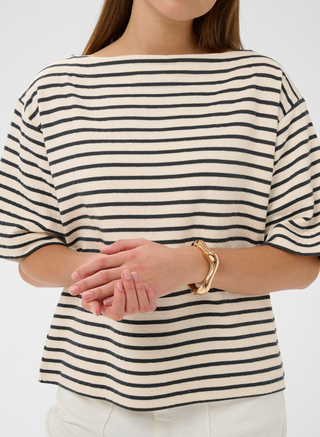 Chandail Soaked Ingina molletonné écru rayé bleu marine