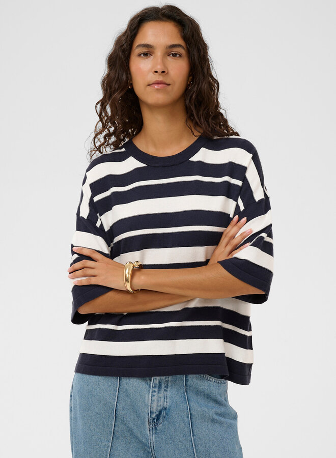 Tricot Soaked Spina Boxy bleu marine rayé blanc