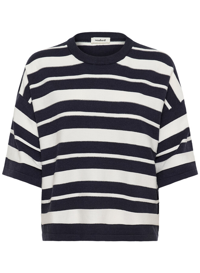 Tricot Soaked Spina Boxy bleu marine rayé blanc