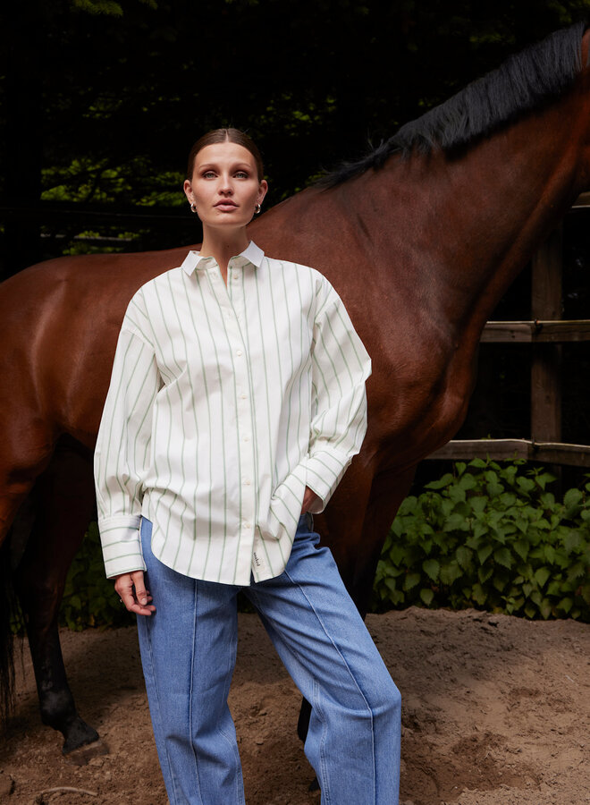 Chemise Soaked Bianca surdimensionnée à rayures ton sur ton écrue