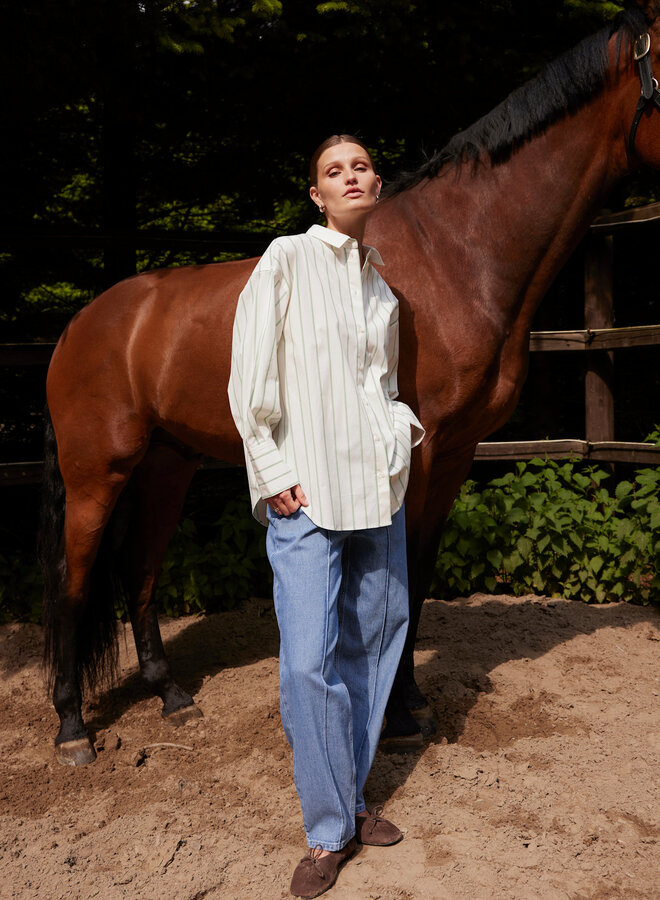 Chemise Soaked Bianca surdimensionnée à rayures ton sur ton écrue
