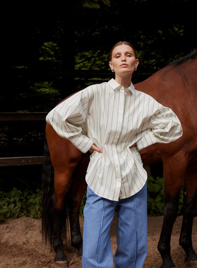 Chemise Soaked Bianca surdimensionnée à rayures ton sur ton écrue