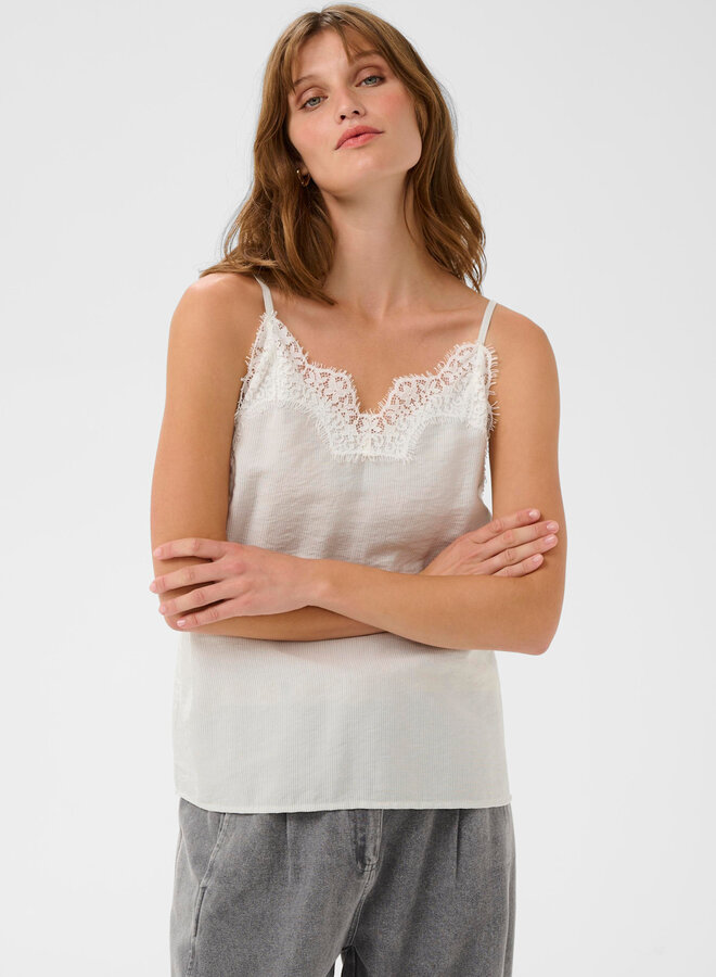 Camisole Soaked Alessia à dentelle blanche & fines rayures bleu marine