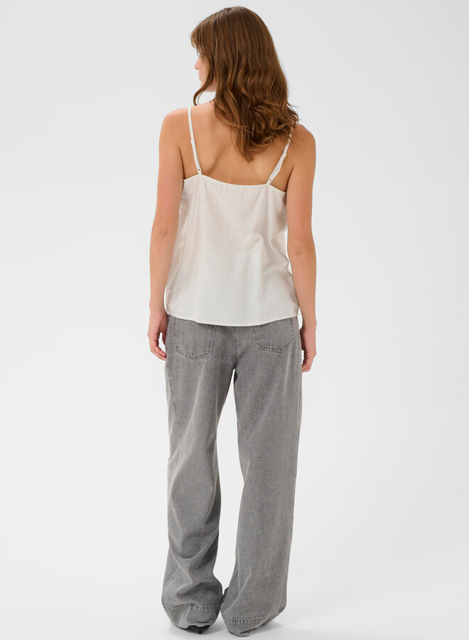 Camisole Soaked Alessia à dentelle blanche & fines rayures bleu marine