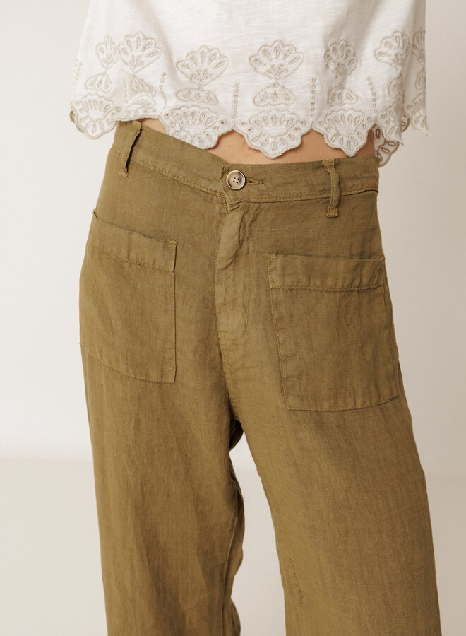 Pantalon Indi & Cold en lin vert khaki