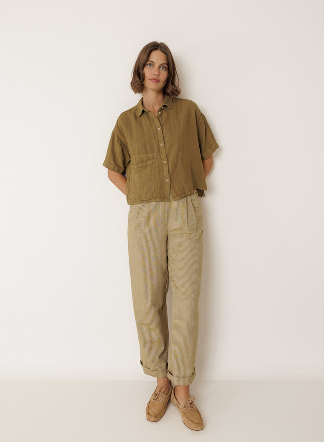 Chemise Indi & Cold à manches courtes en lin vert khaki