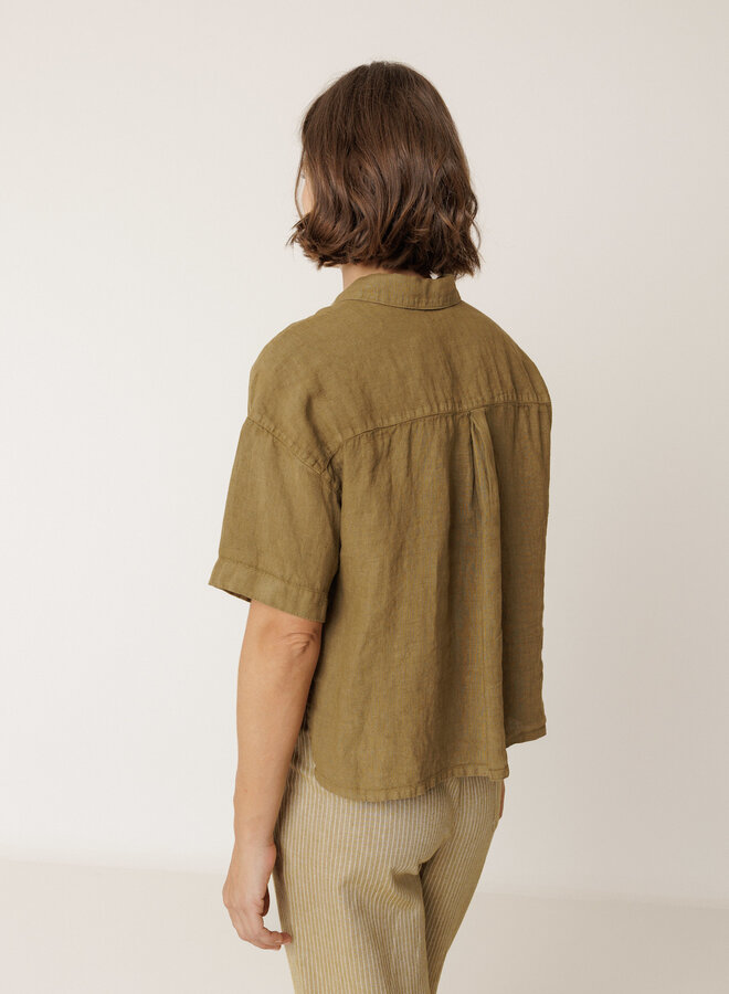 Chemise Indi & Cold à manches courtes en lin vert khaki