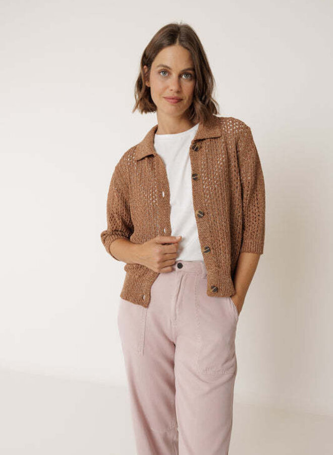 Cardigan Indi & Cold à col classique ajouré terracotta